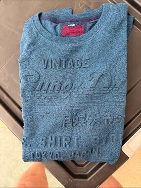 Superdry Men's Crewneck Embossed Logo Sweater - Blue